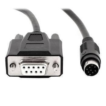 Alinkey DVPACAB2A30 PLC Cable Dvp Download Data Cable DIN 8 Pin To DB9 Cable - a black cable with a 9-pin DB9 male connector on one end and an 8-pin circular DIN connector on the other.