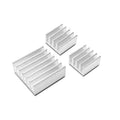 Aluminium Heat Sink for Raspberry Pi - a set of three rectangular, silver-coloured metal heat sinks with parallel cooling fins.