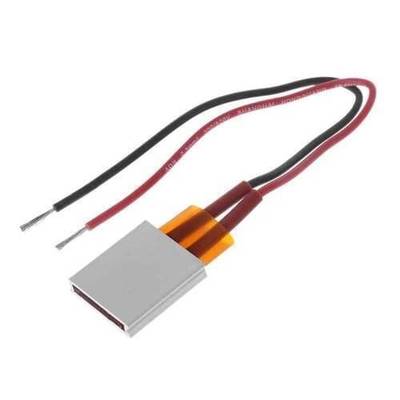 Aluminium Thermostat Heating Element Plate 12V 110°c - a rectangular silver metal plate with orange insulation and a red and black wire pair.