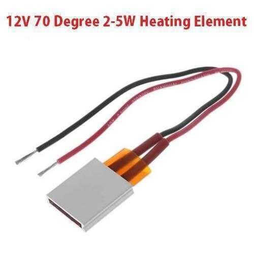 Aluminium Thermostat Heating Element Plate 12V 70℃ - a rectangular silver metal heating plate with two attached red and black insulated wires.