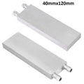 Aluminium Water Cooling Block 40mm x 120mm For Liquid Water Cooler Heat Sink System - shown as two silver rectangular metal blocks, each featuring two protruding hose connectors.