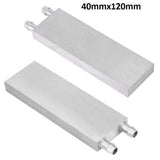 Aluminium Water Cooling Block 40mm x 120mm For Liquid Water Cooler Heat Sink System - shown as two silver rectangular metal blocks, each featuring two protruding hose connectors.