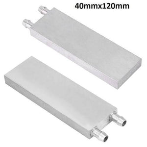 Aluminium Water Cooling Block 40mm x 120mm For Liquid Water Cooler Heat Sink System - shown as two silver rectangular metal blocks, each featuring two protruding hose connectors.