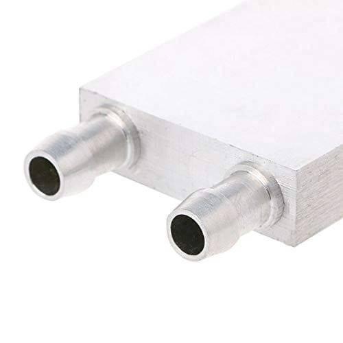 Aluminium Water Cooling Block 40mm x 200mm For Liquid Water Cooler Heat Sink System - a close-up view showing the silver metal block with two protruding circular hose connector ports.