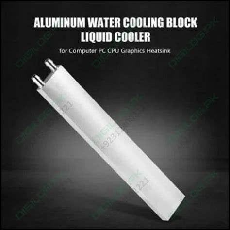 Aluminium Water Cooling Block 40mm x 320mm For Liquid Water Cooler Heat Sink System - a long, silver rectangular metal heatsink with two small hose barbs on one end against a dark background.