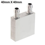 Aluminium Water Cooling Block 40mm x 40mm For Liquid Water Cooler Heat Sink System - a silver-coloured square metal heat sink featuring two cylindrical hose connectors on the top surface.
