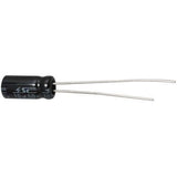 Aluminum 10uF 50V Electrolytic Capacitor - shown as a black cylindrical component with two long metal leads extending from one end.