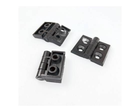 Aluminum Hinges - shown as three black metal hinges with mounting holes arranged on a white background.