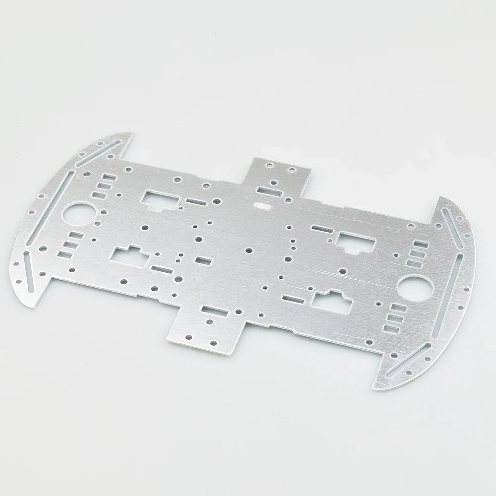 Aluminum Smart Car Chassis 4wd Base Plate Robot Car 1.5mm Thick Arduino Chassis - a silver, flat, rectangular metal plate with rounded ends, featuring various cutouts and mounting holes.