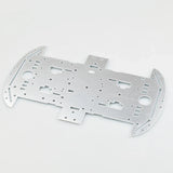 Aluminum Smart Car Chassis 4wd Base Plate Robot Car 1.5mm Thick Arduino Chassis - a silver, flat, rectangular metal plate with rounded ends, featuring various cutouts and mounting holes.