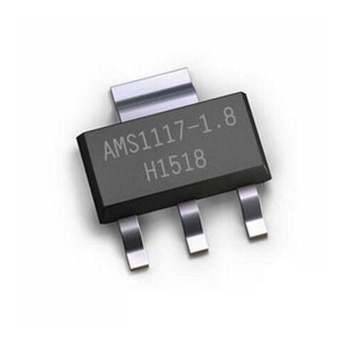 AMS1117-1.8V, 1A, Sot-223 Voltage Regulator IC Used - a black SOT-223 surface-mount electronic component with three metal pins and a top heat sink tab.