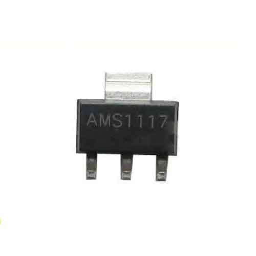 AMS1117-1.8V, 1A, Sot-223 Voltage Regulator IC Used - a black, three-pin electronic component in a SOT-223 package with a silver metal heat sink tab on top.