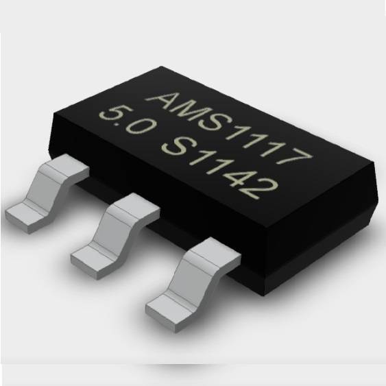 AMS1117 5V AMS1117-5V AMS1117 LM1117 1117 Voltage Regulator - a black electronic component with three metal pins and the text "AMS1117 5.0 S1142" printed on its top surface.