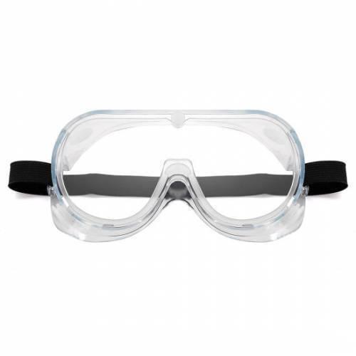 Anti Fog Medical Safety Goggles Glasses - shown from the front with a clear plastic frame and a black elastic head strap.