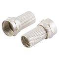 Antsig RG6 Quad Shield Twist-on Cable Connector - two silver-colored, cylindrical metal twist-on coaxial connectors with threaded ends.