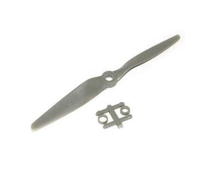 Apc 6x4e 6040 Direct Drive Propeller For Rc Airplane - a grey two-blade propeller with a set of small plastic adapter rings on a sprue.
