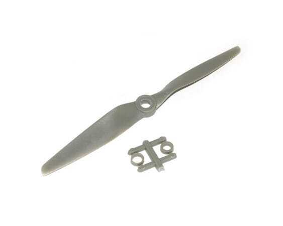Apc 6x4e 6040 Direct Drive Propeller For Rc Airplane - a grey two-blade propeller with a set of small plastic adapter rings on a sprue.