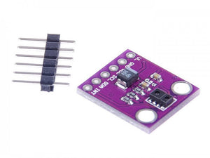 Apds-9930 RGB Infrared Gesture Sensor - a purple circuit board with a sensor, capacitor, and a separate 6-pin header strip.