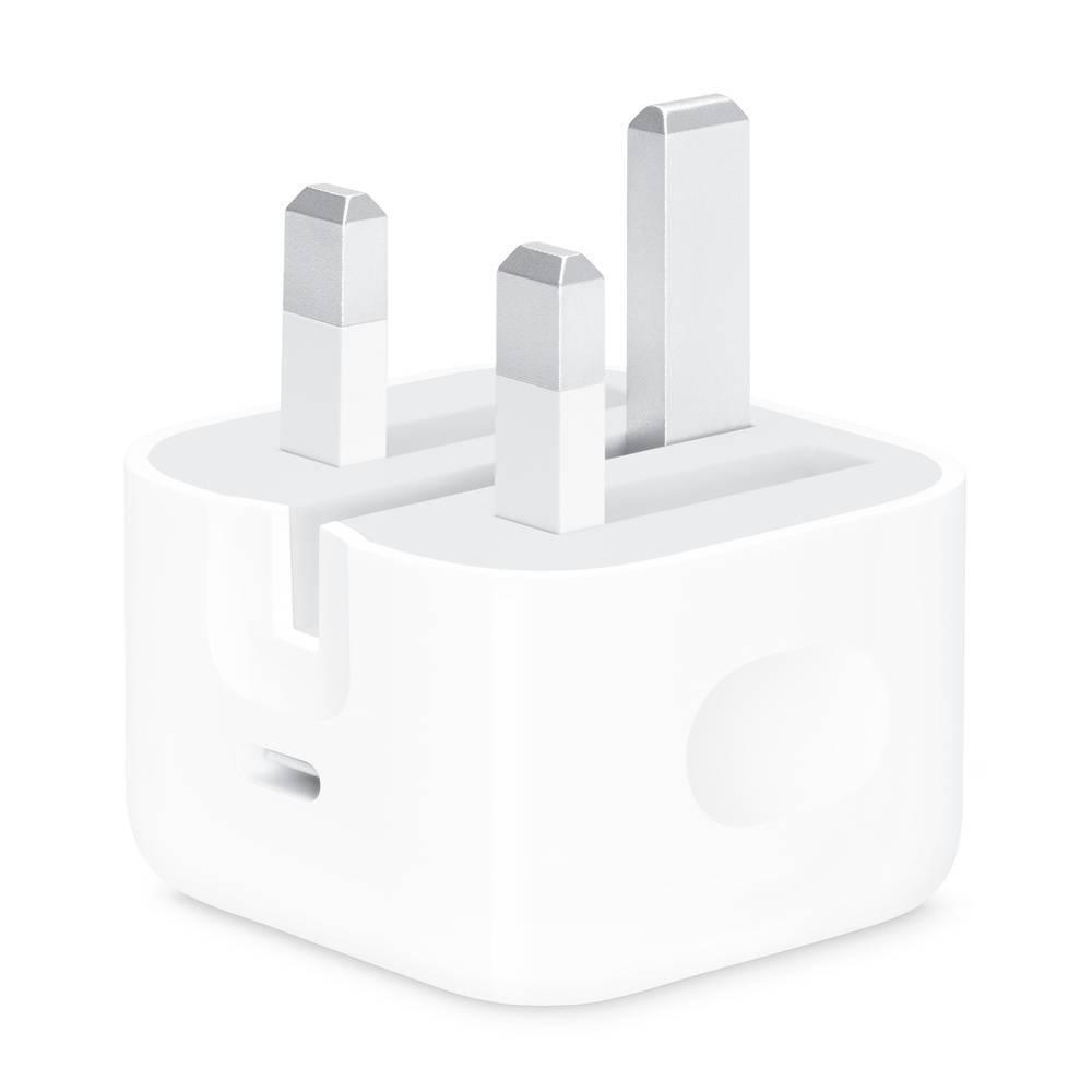 Apple Iphone Charger 25W USB-c Power Adapter - a white wall plug with a three-pin UK-style connector and a single USB-C port on the side.