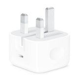 Apple Iphone Charger 25W USB-c Power Adapter - a white wall plug with a three-pin UK-style connector and a single USB-C port on the side.