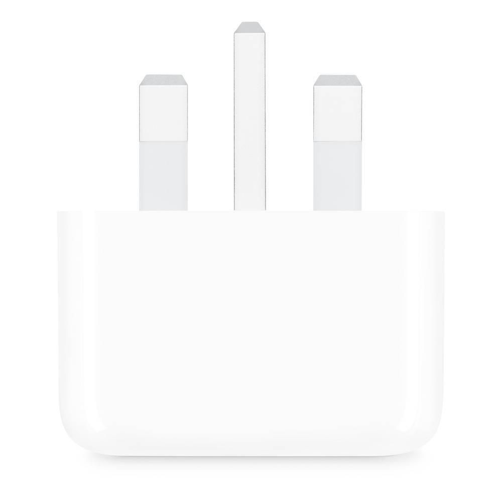 Apple Iphone Charger 25W USB-c Power Adapter - shown as a white, rectangular wall plug with three metal prongs extending from the top.