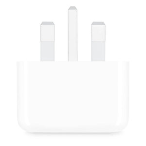 Apple Iphone Charger 25W USB-c Power Adapter - shown as a white, rectangular wall plug with three metal prongs extending from the top.