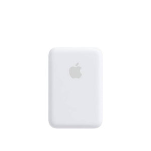 Apple iPhone Power Bank MagSafe Battery Pack - a white, rectangular portable charger featuring the Apple logo centered on its smooth front surface.