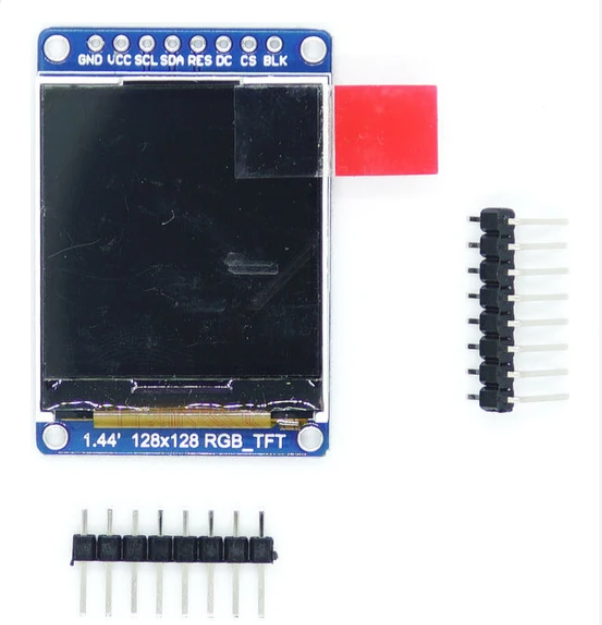 Arduino 1.44 Inch OLED Arduino TFT LCD Ekran Module Arduino - a blue rectangular display with eight pin holes and two separate sets of header pins.