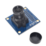 Arduino Camera OV7670 640x480 VGA CMOS Camera Image Sensor Module - with a lens and a separate black plastic lens cap.