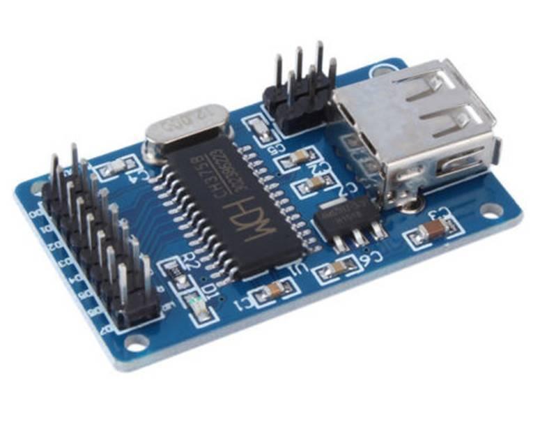 Arduino Disk Read-write Module USB Flash Disk For Arduino CH376S - a blue circuit board featuring a USB port, a 12.000 crystal, and pin headers.