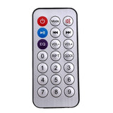 Arduino Infrared Remote - a rectangular silver-faced remote control featuring a power button, mode, mute, playback controls, volume keys, and a numeric keypad.