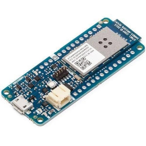 Arduino MKR1000 WiFi Board Module - a blue rectangular circuit board featuring a micro-USB port, a white battery connector, a reset button, and a metal module.