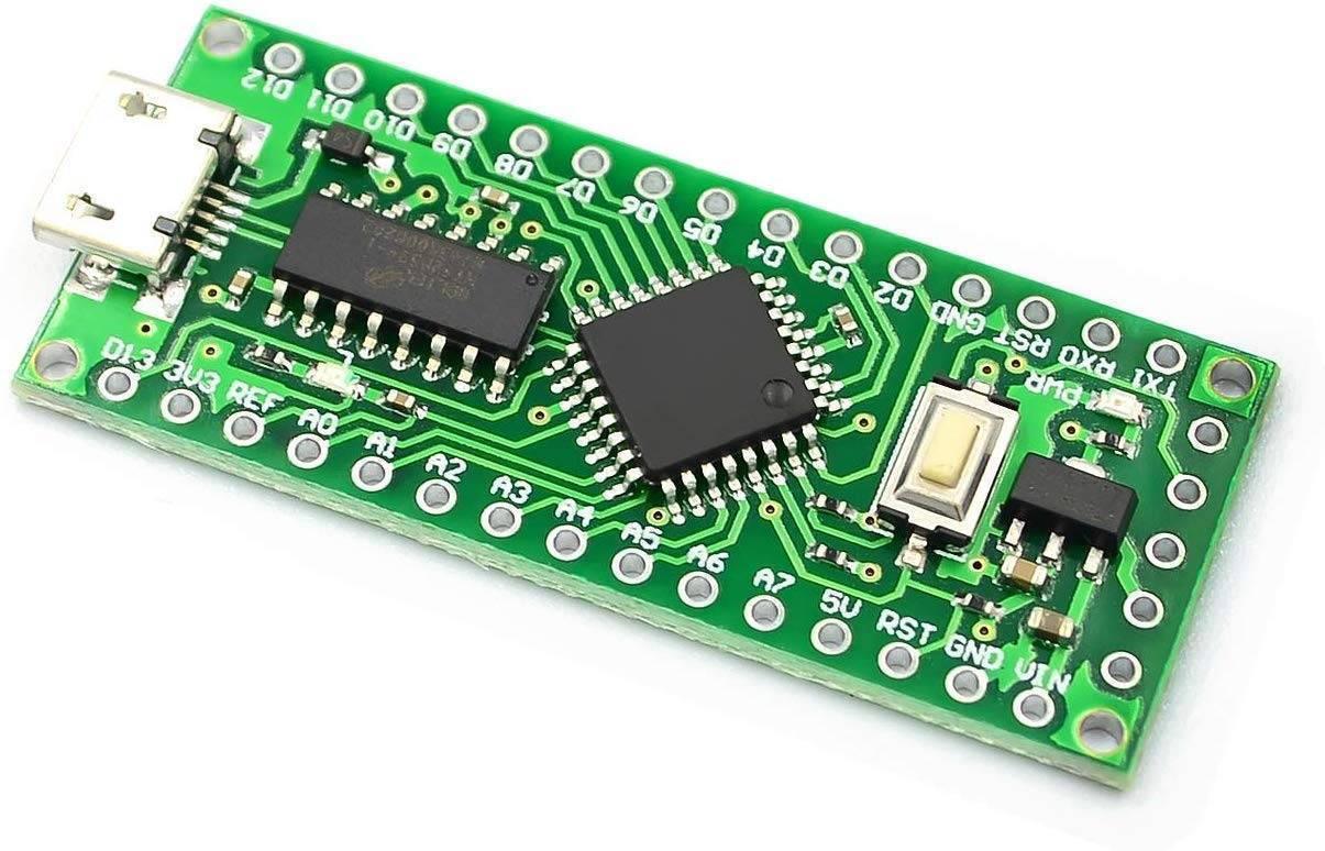 Arduino Nano V3.0 ATMEGA328P Clone LGT8F328P - a green rectangular microcontroller board featuring a micro-USB port, a reset button, and pin headers.