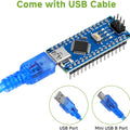 Arduino Nano V3 With Cable ATMEGA328 - a blue development board with a Mini USB B port, a reset button, and a blue USB cable with a standard USB connector.