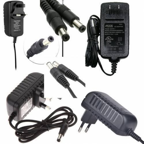 Arduino Power Supply AC DC 12V 1A Switching Adapter Power Supply Regulated - shown as a collage of black power adapters with various plug types and DC barrel connectors.