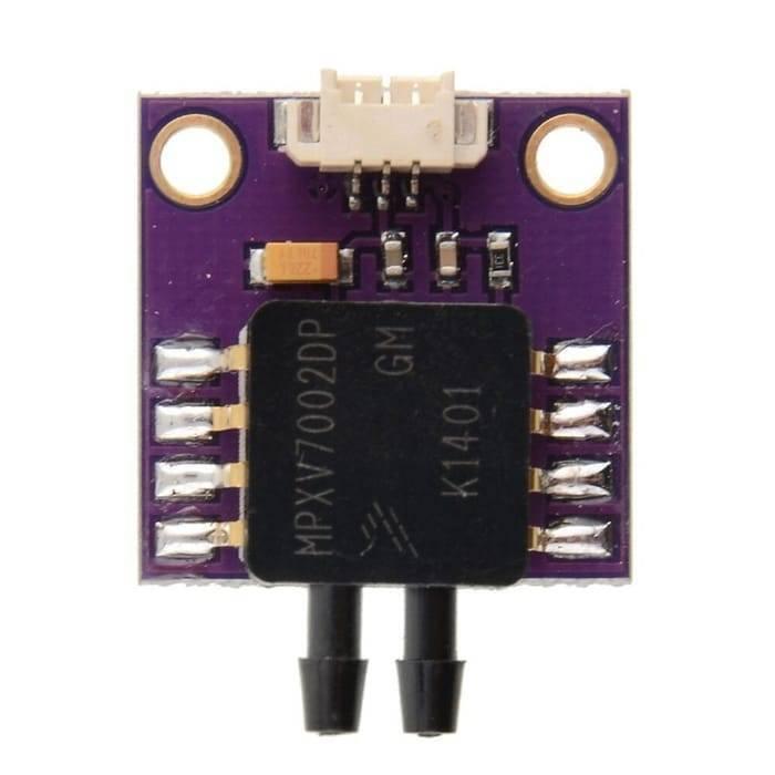 Arduino Pressure Sensor Module MPXV7002DP - a purple circuit board with a white connector, two black nozzles, and a black chip labeled MPXV7002DP.