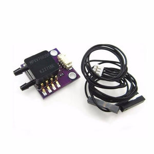 Arduino Pressure Sensor Module MPXV7002DP - shown with a purple breakout board, two black pressure ports, a white connector, and a black wiring harness.