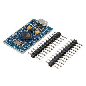 Arduino Pro Micro 5V 16M ATMEGA32U Rubber Ducky Rubberducky - a blue rectangular microcontroller board with a USB port and two separate rows of black header pins.