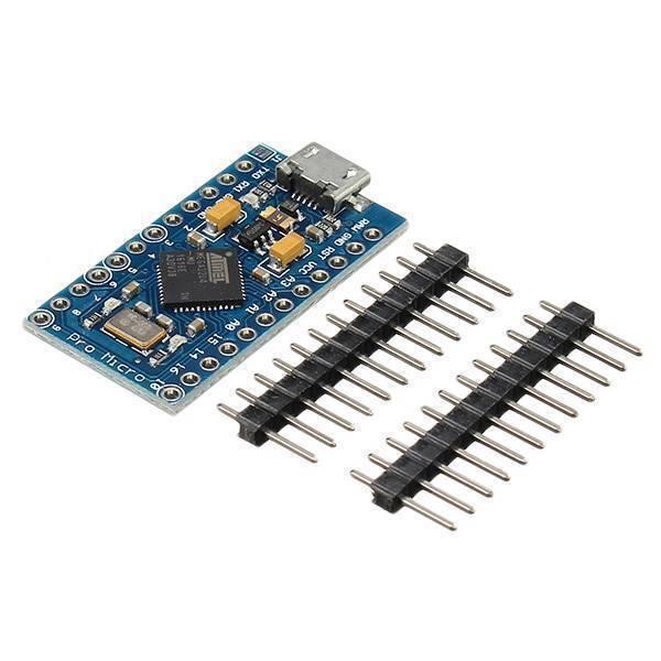 Arduino Pro Micro 5V 16M ATMEGA32U Rubber Ducky Rubberducky - a blue rectangular microcontroller board with a USB port and two separate rows of black header pins.