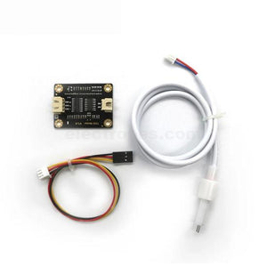 Arduino Tds Sensor Module Water Quality Sensor For Arduino V1.0 - shown with a black circuit board, a white water probe with a cable, and a multi-coloured three-pin connector cable.