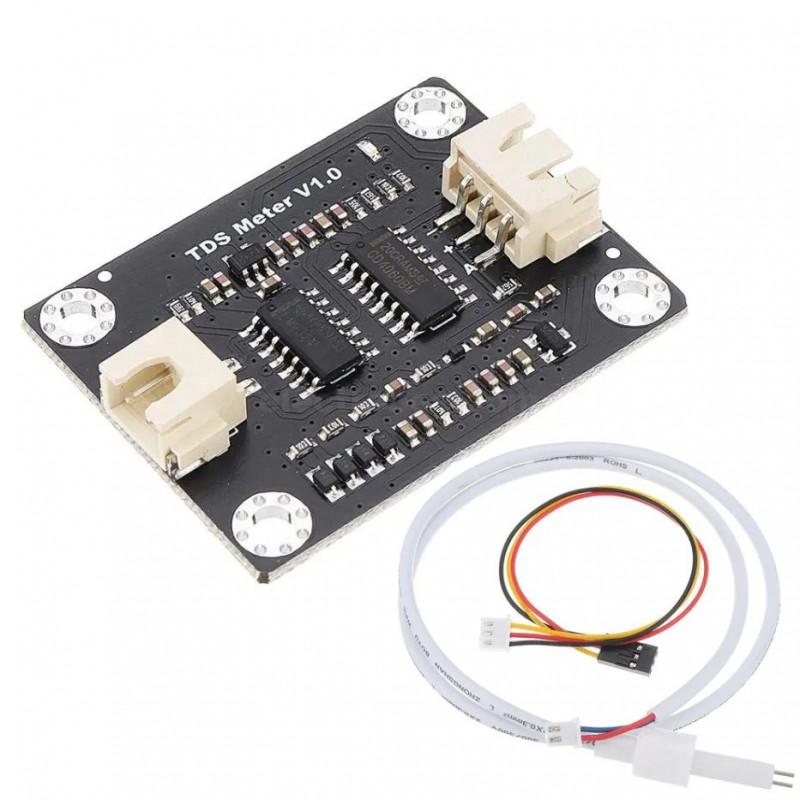 Arduino Tds Sensor Module Water Quality Sensor For Arduino V1.0 - a black circuit board with two white connectors and a matching white three-wire cable with a connector on each end.