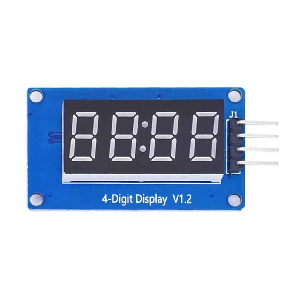 Arduino TM1637 4 Digit 7 Segment Display Module LED Display Module - a blue rectangular circuit board featuring a four-digit LED display and a four-pin connector.