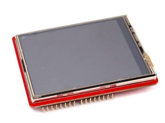 Arduino Uno TFT Shield 2.8" TFT Shield For 2.8inch TFT LCD - a rectangular LCD screen mounted on a red circuit board with a row of gold header pins along the bottom edge.