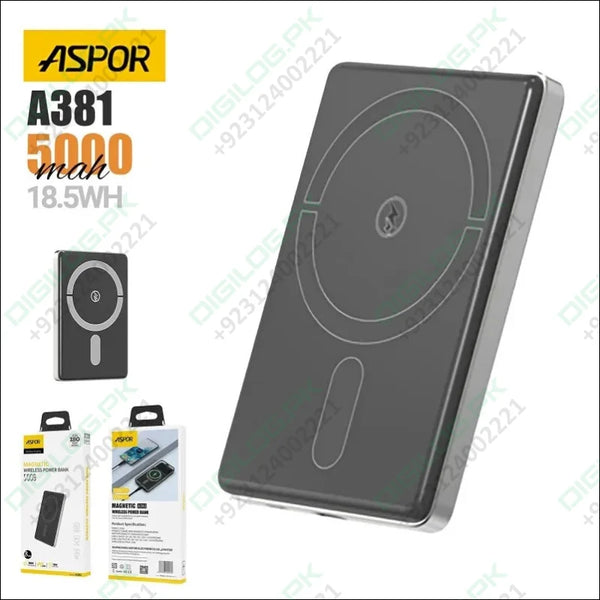 Aspor 18.5W 5000mAh Magnetic Portable Mini Wireless Power Bank A381