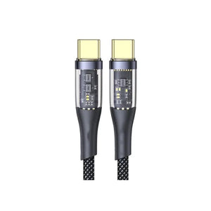 Aspor A153 240W LED Light Type-c To Type-c Pd Fast Charging Cable - two gold-plated USB-C connectors with transparent casings revealing internal chips.