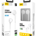 Aspor A219 3.5mm Earphone/Handsfree Universal With High Bass Quality Sound - stereo earphones in white, shown in their original retail packaging box with a 3.5mm jack and integrated microphone.