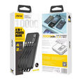 Aspor A300 10000mAh Li-polymer Battery 4 IN1 Power Bank - a black power bank with four integrated cables, a digital display reading 100, and device specifications.