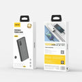 Aspor A335 10000mAh LED, Micro 5V/2A Type-c 5V/2A, USB-a 5V/2.4A Power Bank - shown in its grey rectangular packaging, featuring a front view of the device and a back view with product specifications.
