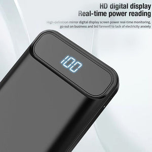 Aspor A396 20000mAh Power Bank - a black rectangular device featuring a glossy digital display screen that currently shows a reading of 100.