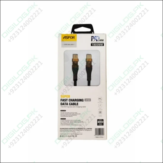 Aspor A153 240W LED Light Type-C to Type-C PD Fast Charging Cable